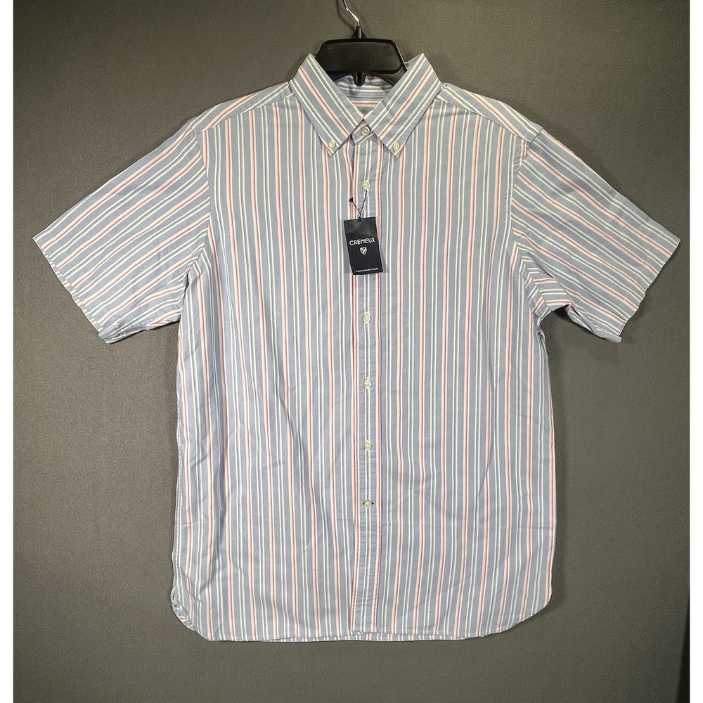 Cremieux Men's Blue Striped Short Sleeve Button-Up Shirt M New With Tags